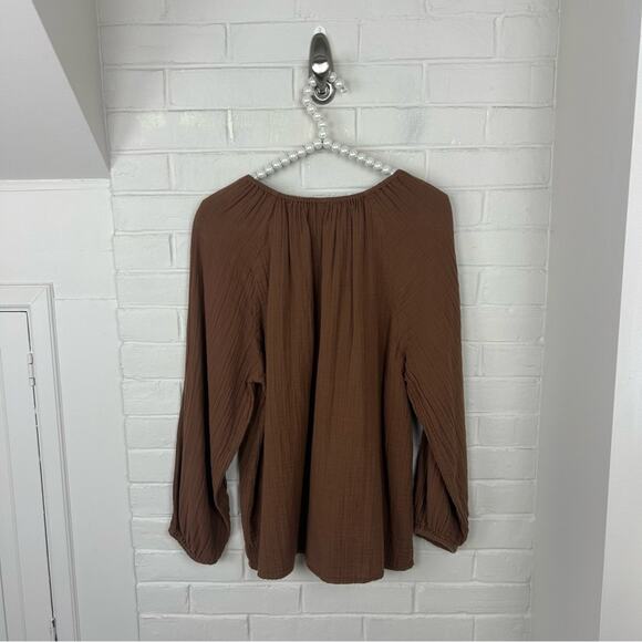 Old Navy Brown Gauzy Cotton Button Peasant Top Size L - Picture 10 of 10
